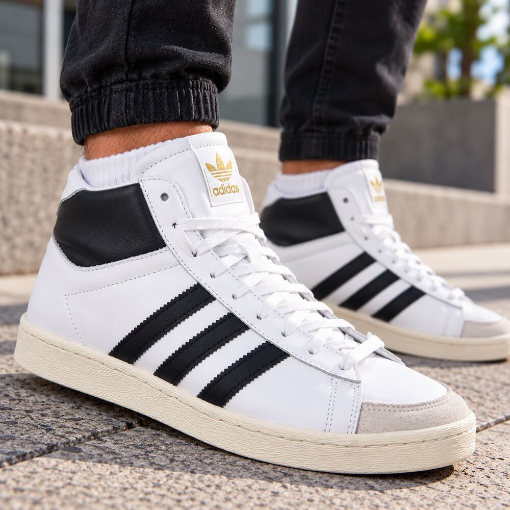 Adidas Shoes Mens Size 9 White Black Mid Top Leather Athletic Sneakers Casual